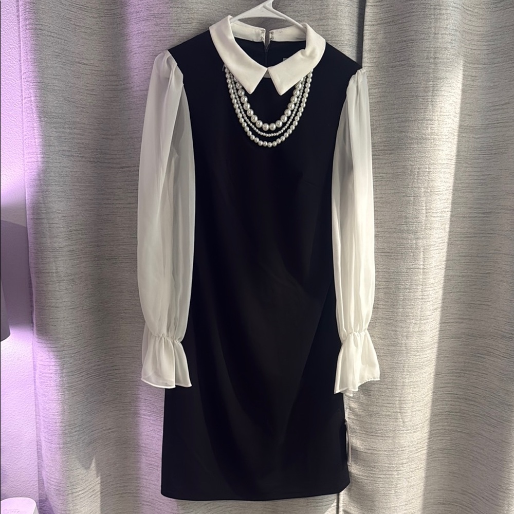 Shelby & Palmer Black and White Sheath Dress with Bishop Sleeves